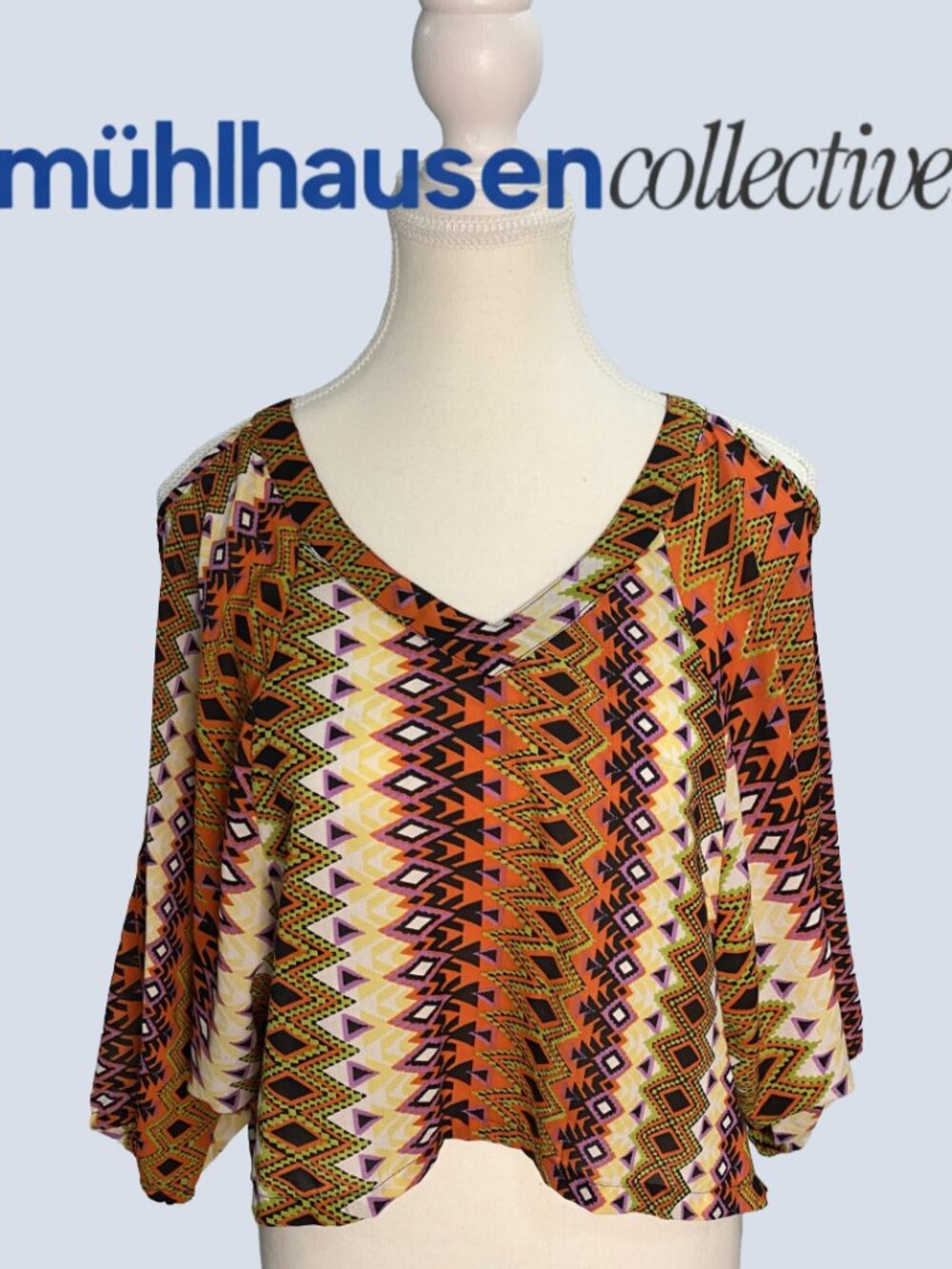 Elan Boho Aztec Print Blouse One Size Flowy Festival Top